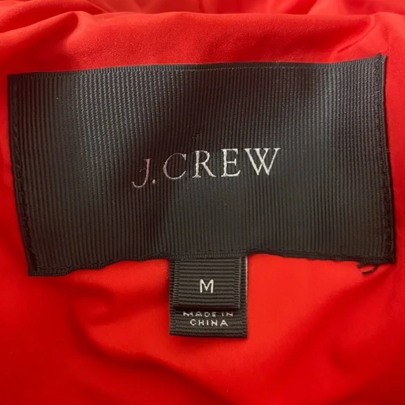 J. Crew Short Quilted Down Puffer Jacket with Faux Fur Trim Hood in Red - M - Picture 13 of 15